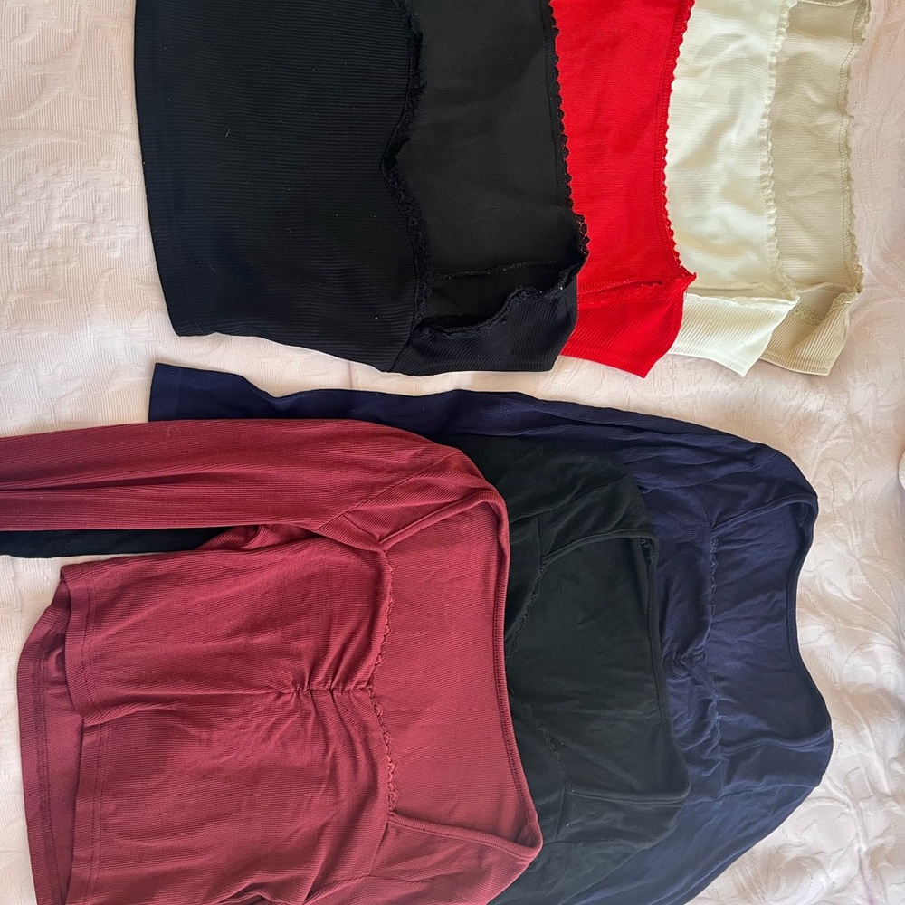 SHEIN Women's Crop Tops Set - Black, Red, Cream, Burgundy, Navy